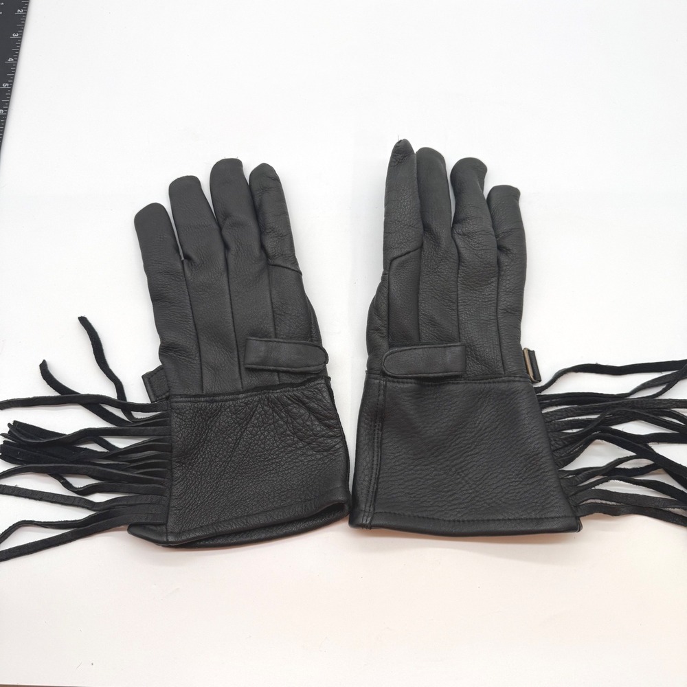Black Deerskin Leather Fringe Gauntlet Riding Gloves Thinsulate Small riding